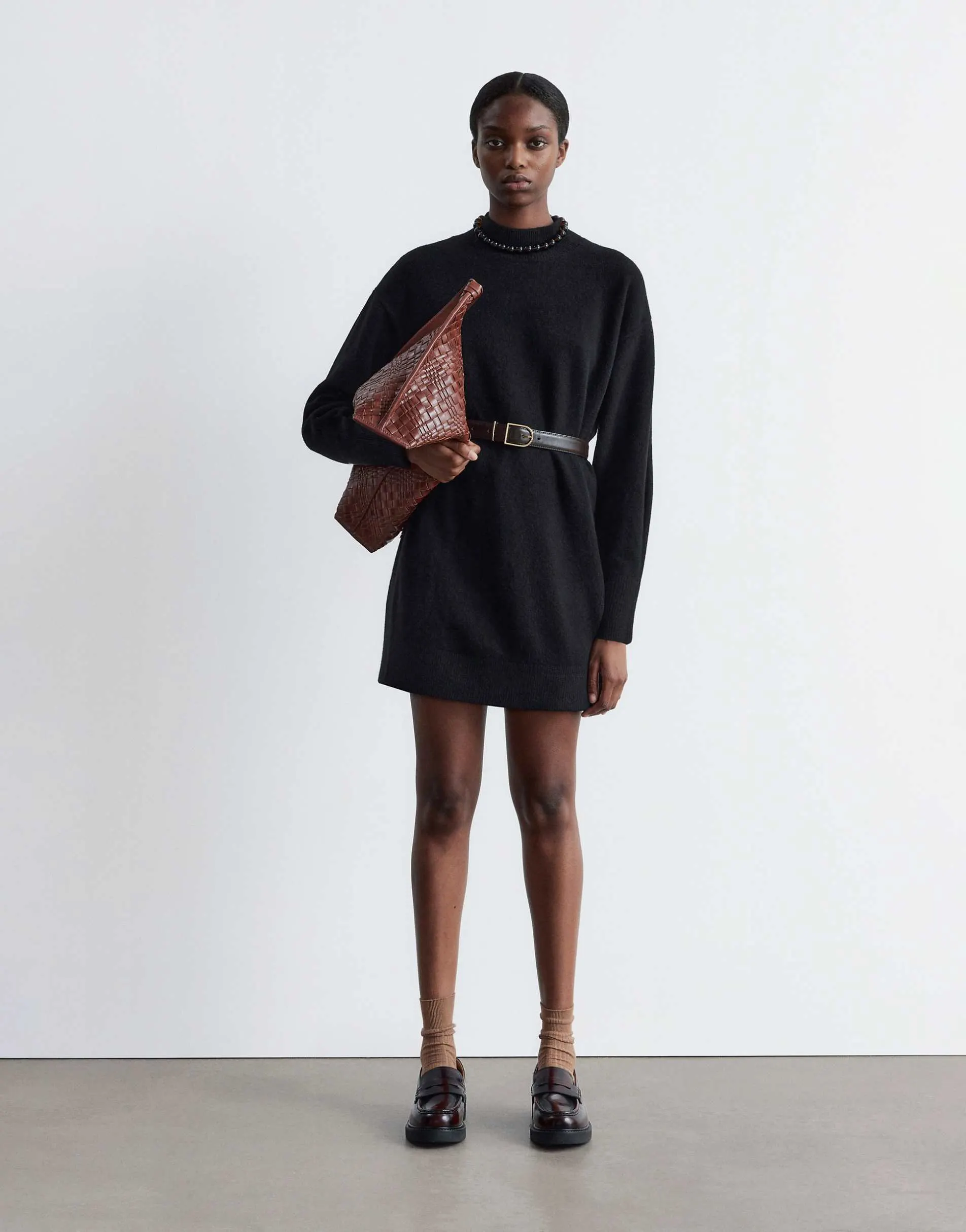 & Other Stories belted knitted dress in black