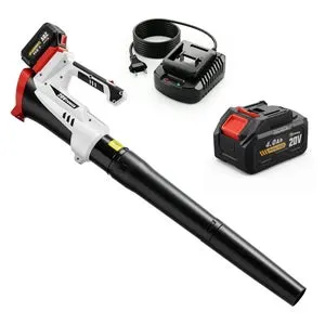 Soffiatore/aspiratore/trituratore per foglie da 250 W con batteria da 4000 mAh e caricabatterie, 6 velocità, 149 km/h, bianco