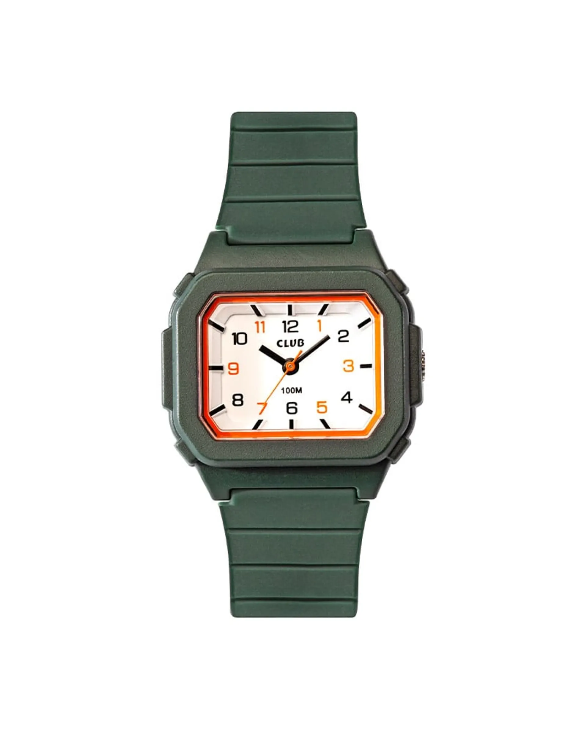 Square barneklokke med grønn silikon rem (B33mm)
