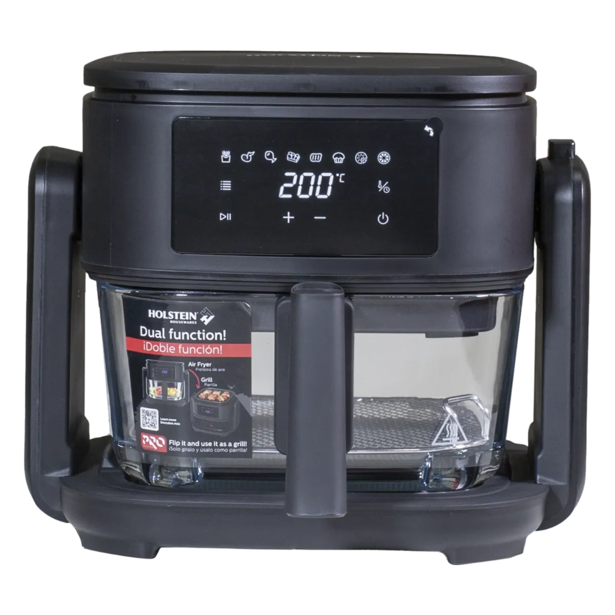 Air Fryer De Vidrio Y Parrilla 2 En 1 Negro HOLSTEIN 5.2 Litros