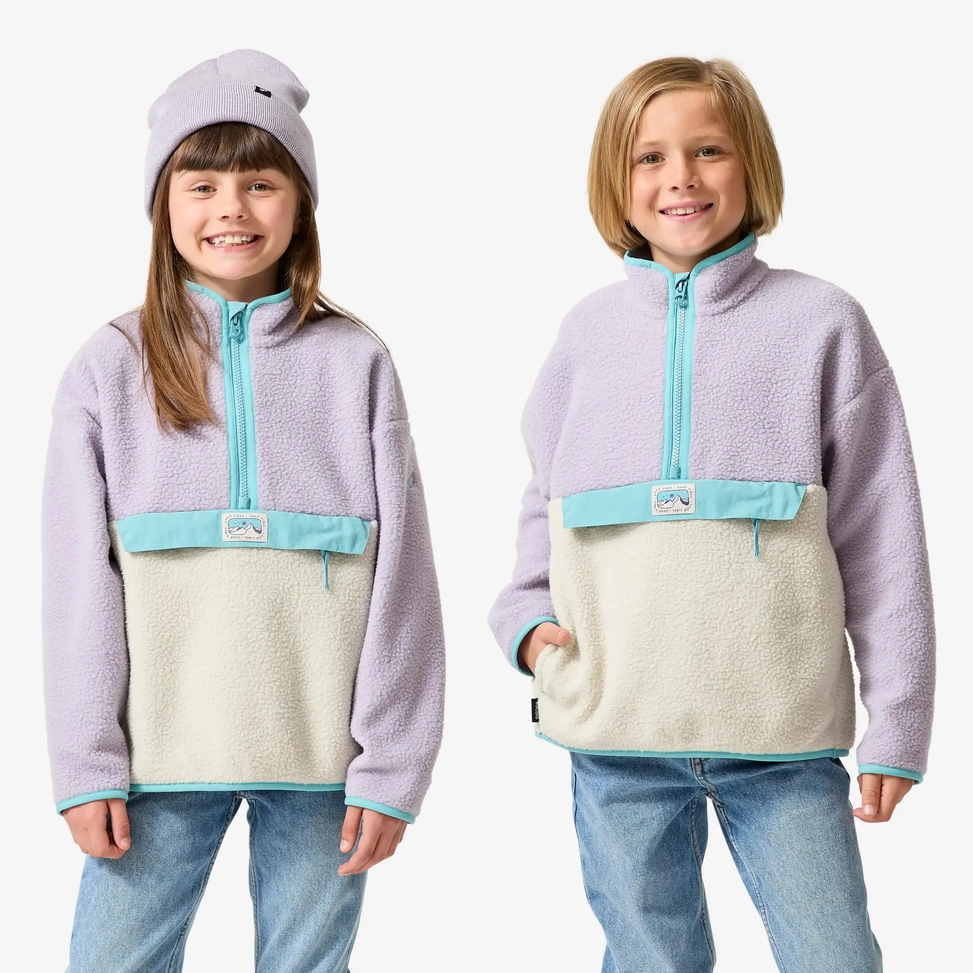QUECHUA Dětská fleecová mikina s polovičním zipem Sherpa NH 500 7–15 let