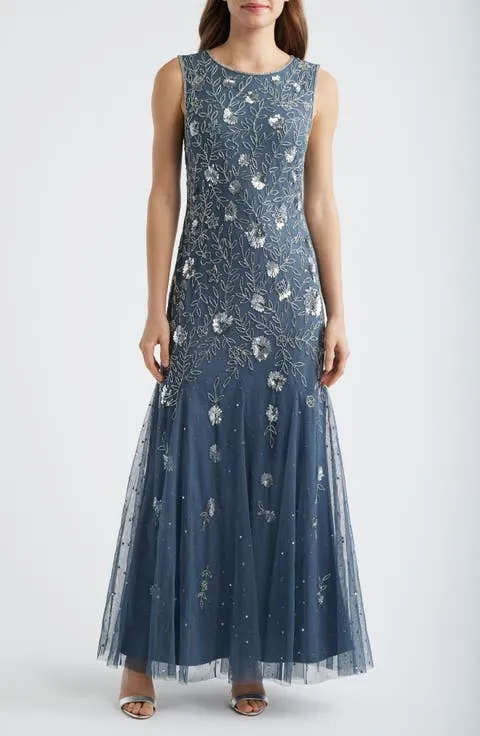 Beaded Godet Hem Cocktail Dress