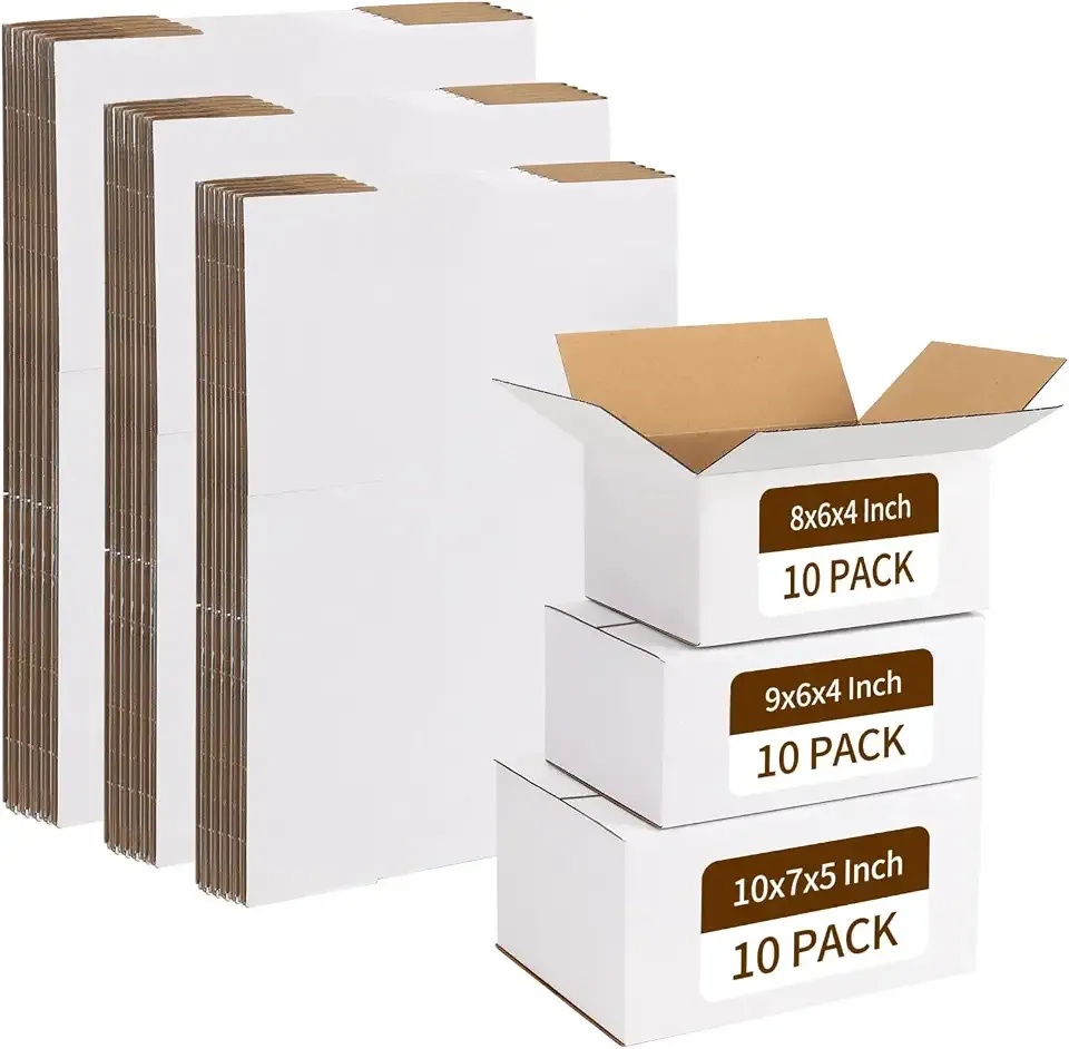RLAVBL 30 Pack Shipping Boxes Assorted Sizes 8x6x4 & 9x6x4 & 10x7x5 | Corrugated Cardboard, White, Mailers for Packing, Mailing, Business