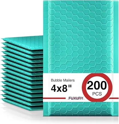 Fuxury Bubble Mailers 4x8" Teal 200 Pack Padded Envel…