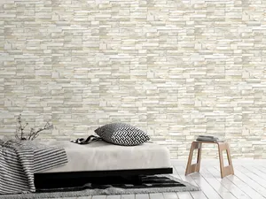 Papel pintado vinilo aplicación cola en pared Imitación material Piedra beige INSPIRE 53cmx10.05m lavable