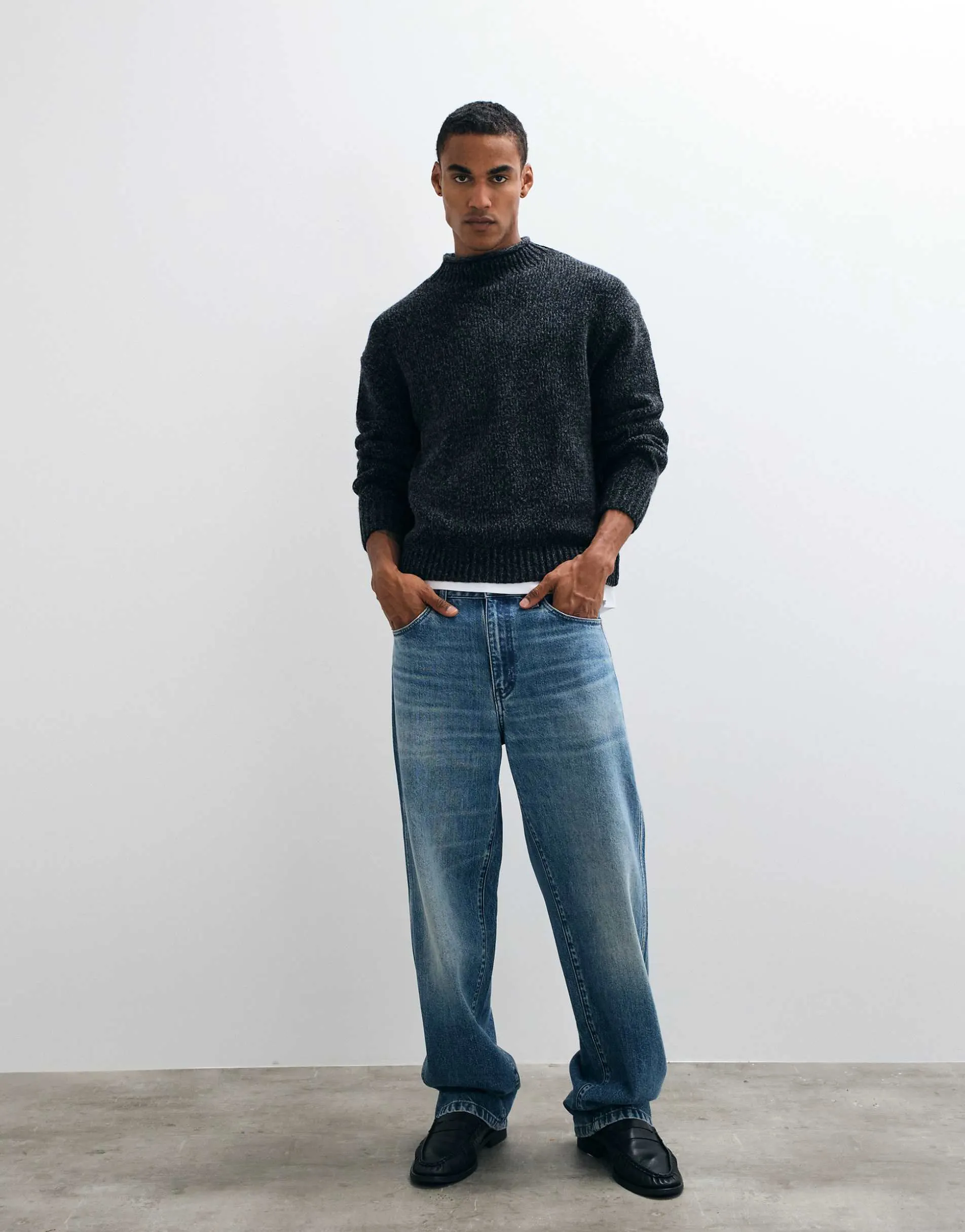 Abercrombie & Fitch knitted mockneck jumper in black