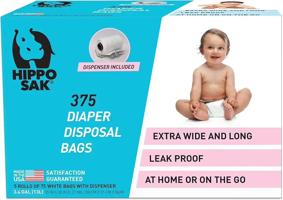 Hippo Sak Diaper Disposal Bags, 375 Count, White