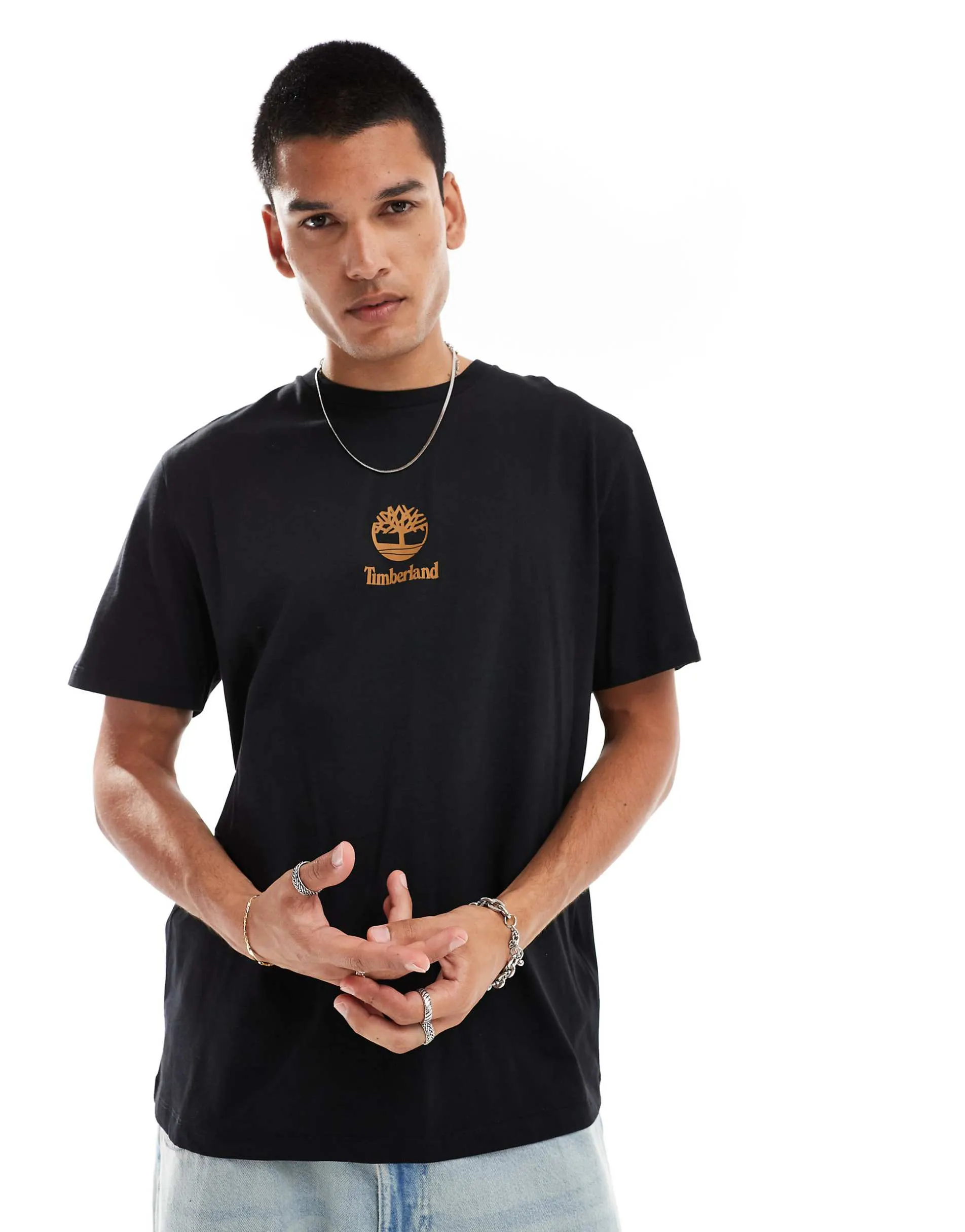 Timberland small central logo t-shirt in black