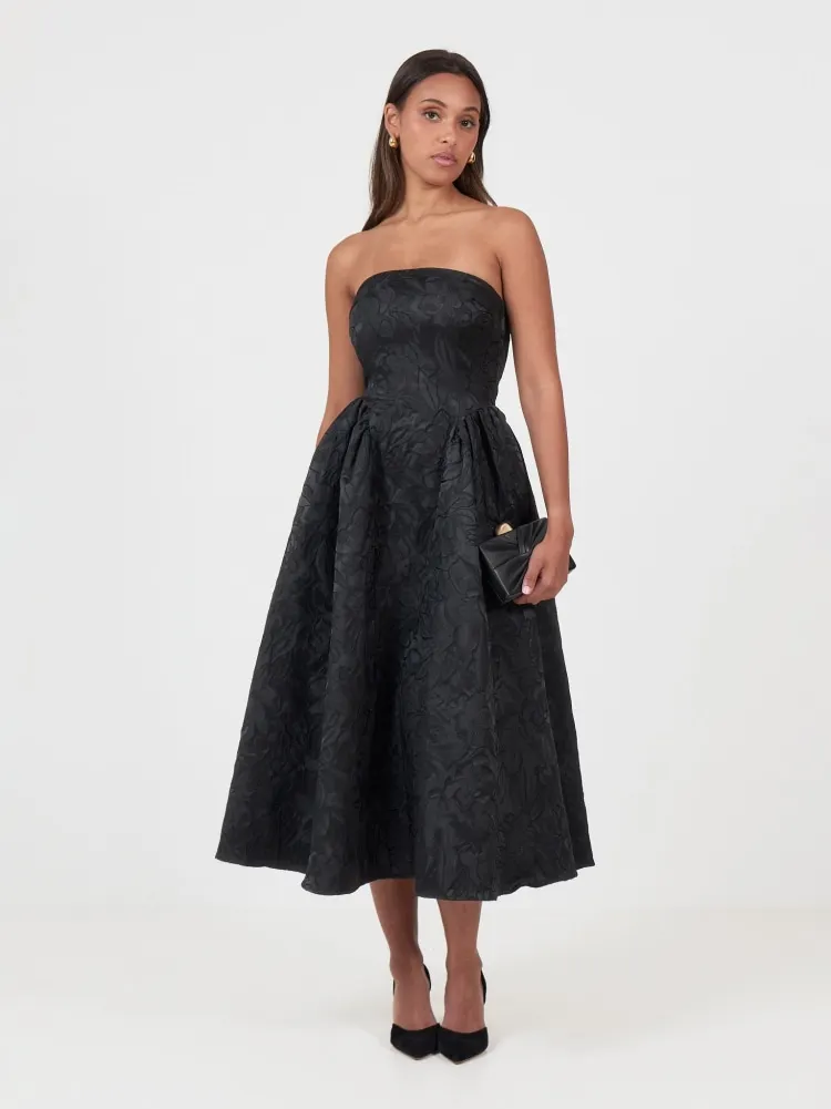 Diora Brocade Midi Dress Black