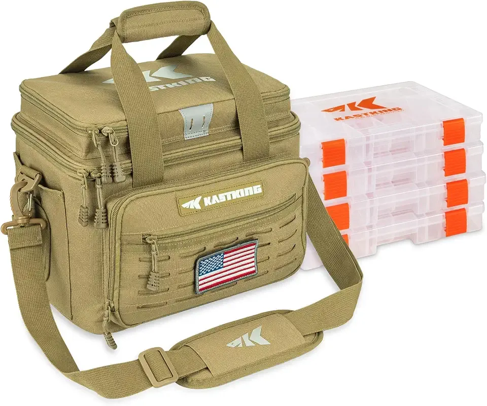 KastKing Karryall with Box Tackle Bag, Saltwater & Freshwater Gear Storage | 4 x 3600 Tackle Trays are included, Water-resistant, Padded Shoulder Strap, 20L, Store up to (6) 3600 size Lure Boxes