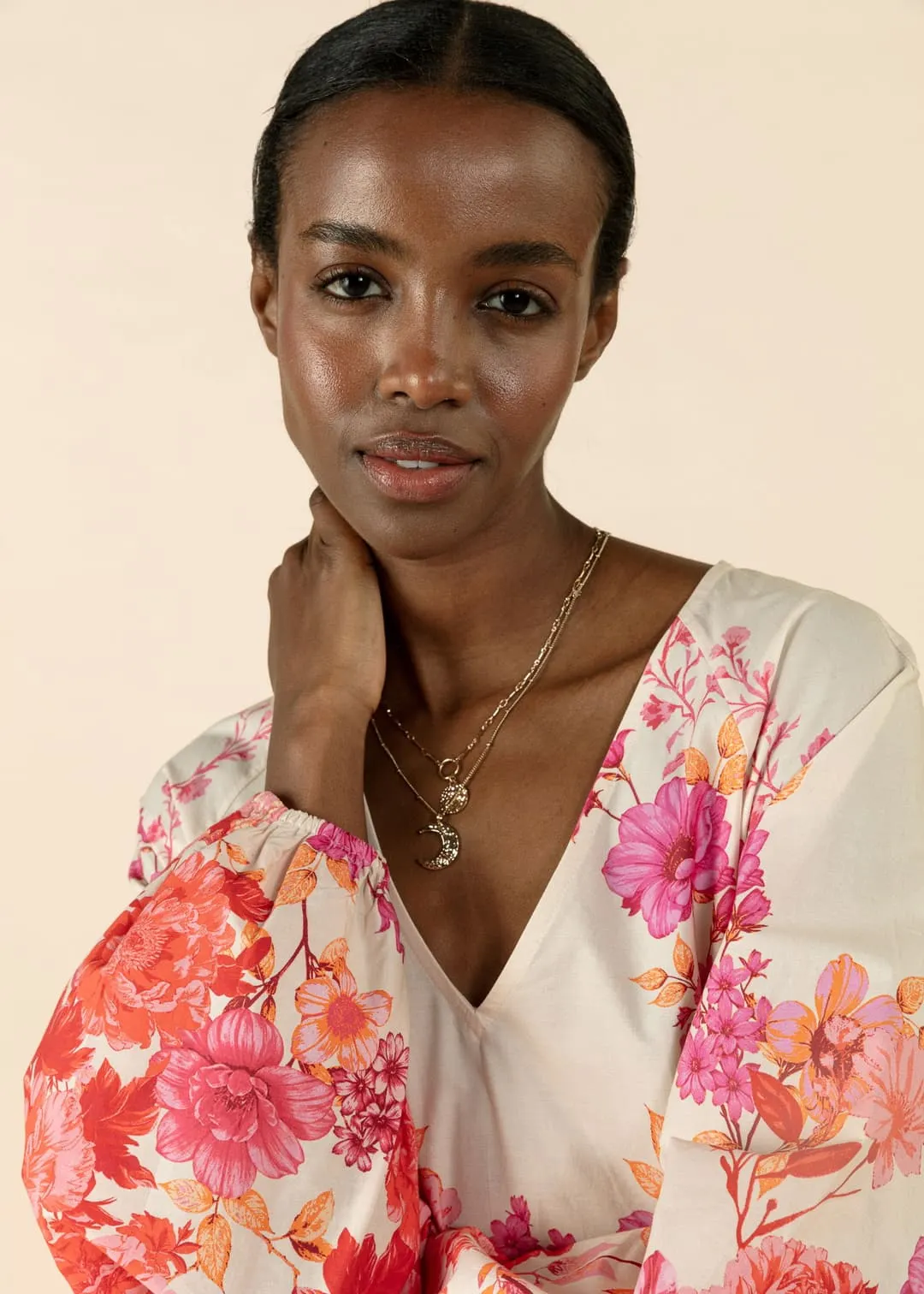 Blommig lång bomullsklänning