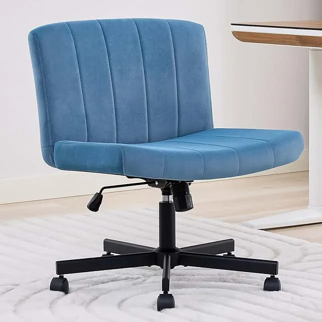 LukkDys Criss Cross Chair with Wheels, Wide Cross Legged Desk Chair, Comfy Fabric Vanity Chair for Home Office Bedroom, Adjustable Armless Swivel Ta…