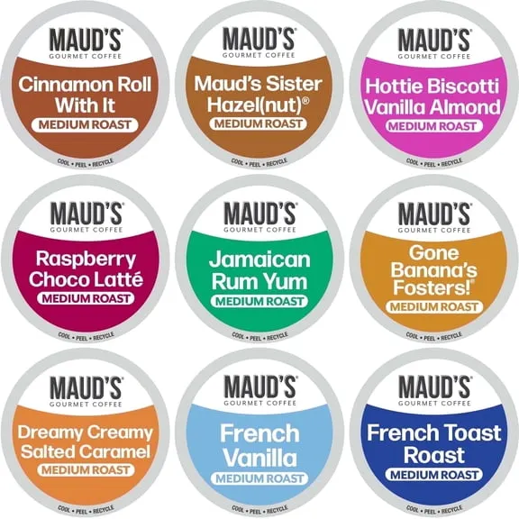 Maud's Flavored Coffee Pods Variety Pack, 40 ct, 9 Assorted Flavors, Medium Roast Flavored Coffee in Single Serve Pods – 100% Arabica Beans, Compatible with Keurig K Cups Maker