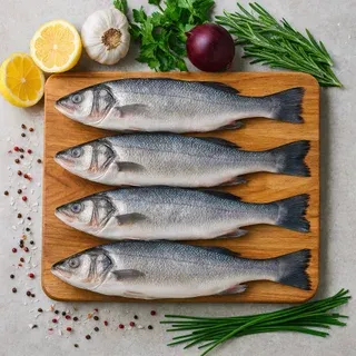 Whole Head On, Cleaned Branzino Fish (12-18 Oz. Per Fish), Min 7 Count, 10 Lbs. Total