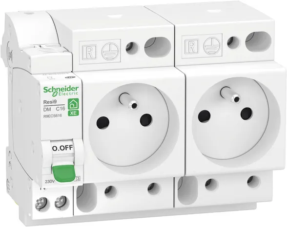 Combiné disjoncteur + 2 prises 1P + N 16A courbe C - Schneider Electric