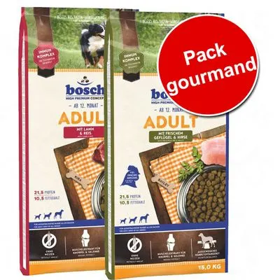 Pack gourmand bosch 2 saveurs Adult agneau, riz + Adult poisson, pommes de terre