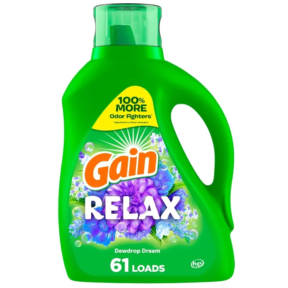 Gain Liquid Laundry Detergent, Relax, Dewdrop Dream, 88 fl oz, 61 loads, Laundry Detergent Liquid Soap, HE compatible