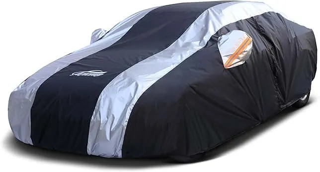 AltoCover Car Covers for Automobiles All Weather Waterproof with Silver Stripe Design, Universal Fit Kia Stinger K5/Optima, Chevy Malibu, Cadillac CT4,…