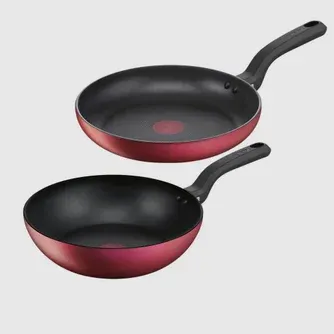 Tefal Red Delight Induction Non-Stick Twin Pack 28cm Frypan / 28cm Wok