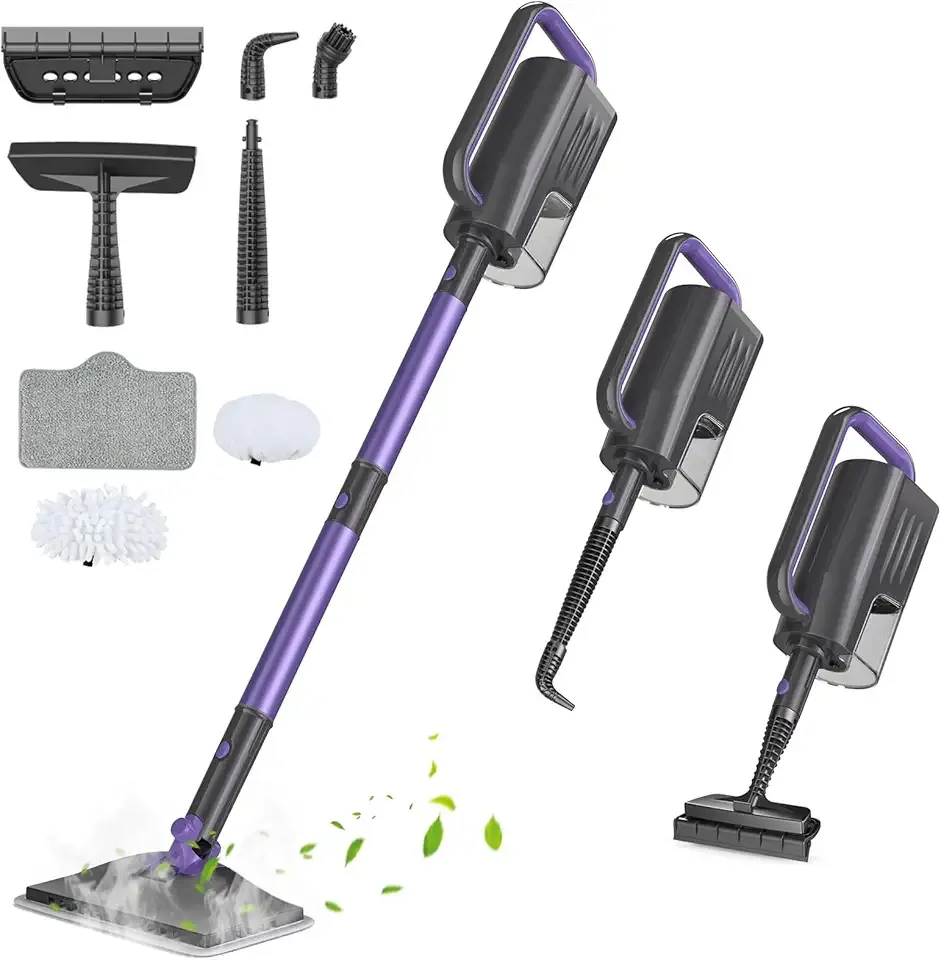 Steam Mop Cleaner with Detachable Handheld Steamer, 6-in-1 Multi Accessories, Removable Water Tank, 23FT Power Cable, Lightweight, Steam Cleaner for sealed Hard Floors (Dark purple)