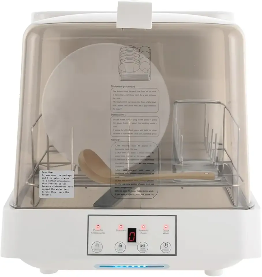 Dishwasher, 800W Electric Countertop Dishwasher with Tank and Outlet Hose, 360 ° Rotation Portable Mini Dishwasher for Apartments, Dorms and RVs, Touch Control, 30Min Drying, AC110V 60Hz