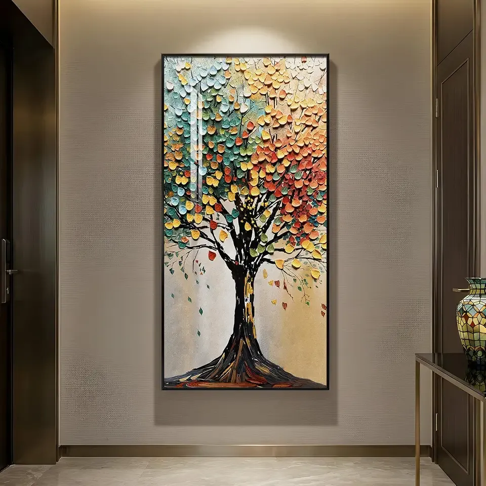 Large Framed Vertical Tree of Life Wall Art for Living Room, 30x60 In