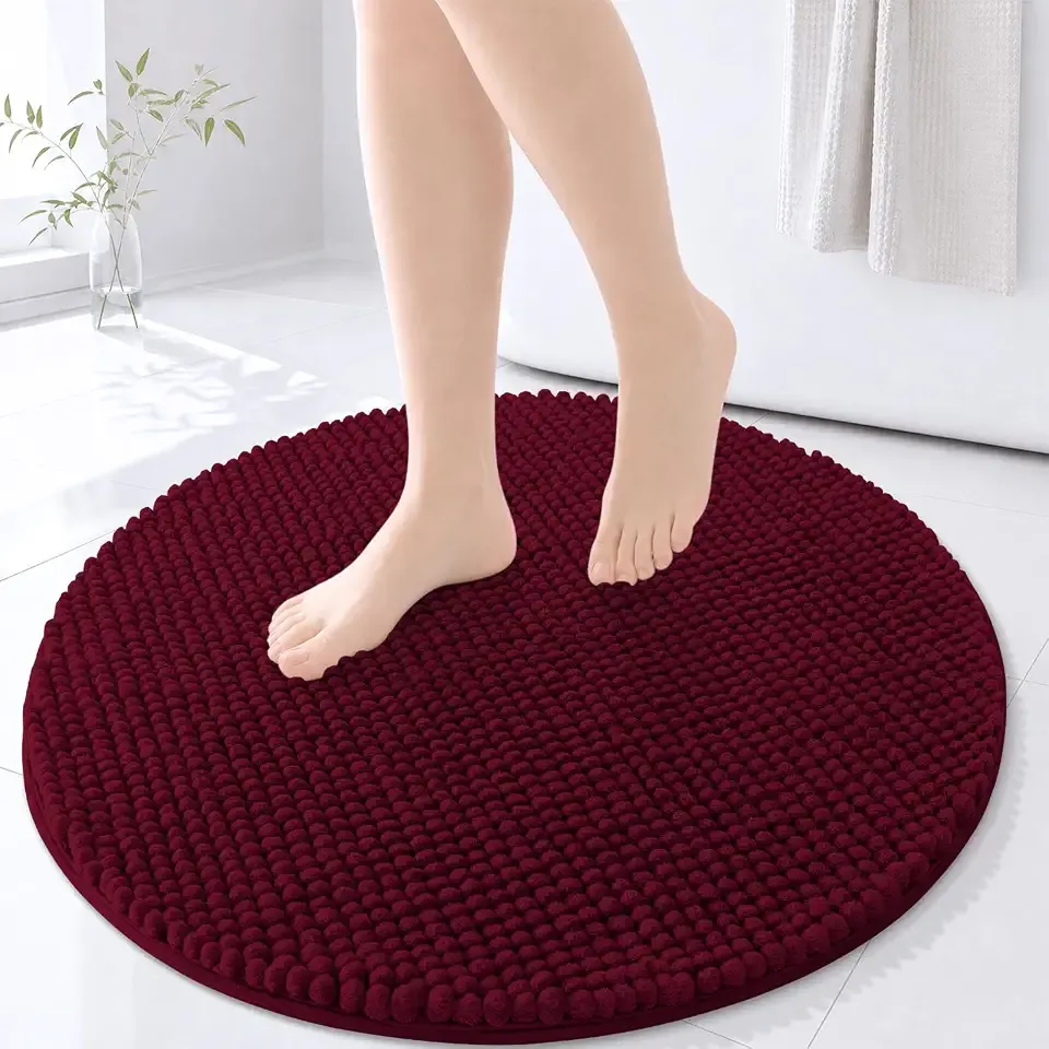 Arotive Chenille Bathroom Rugs Round 30x30, Ultra Soft Absorbent Bath Rugs | Burgundy, Rubber Backing, Machine Washable Dry Bath Mats for Bathroom Floor, Tub and Shower, Home Decor Accessories