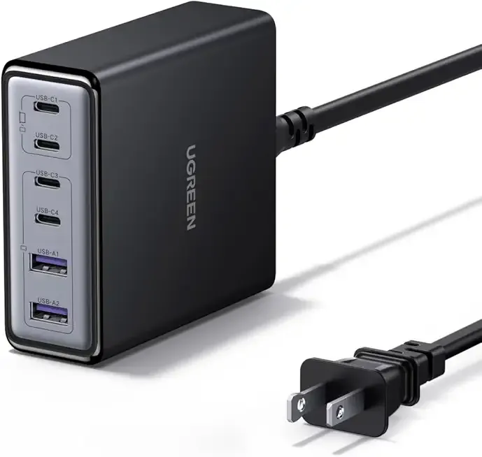 UGREEN 100W USB C Charging Station, 6-Port GaN Desktop Charger with 4 USB-C & 2 USB-A, Smart Power Distribution for MacBook Pro/Air, Dell XPS, iPad, iPhone 17/16/15, Galaxy S25/S24, Pixel 10/9