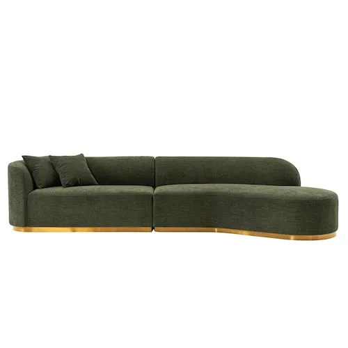 Manhattan Comfort Daria Contemporary Linen Upholstered Sofa Sectional with Pillows in Olive Green