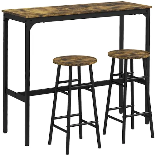 HOMCOM 41.3-inch W 3-Piece Counter Height Bar Table Set, Pub Table and Chairs, Rustic Brown