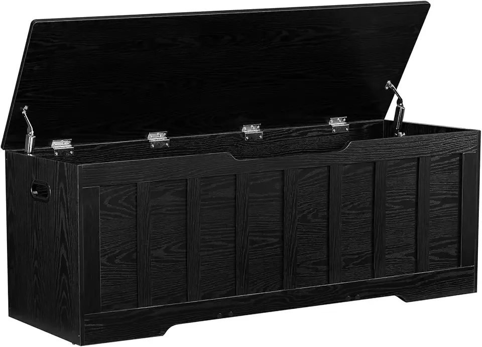 51.2" Storage Chest Extra Large,Storage Bench with 2 Safety Hinges,Shoe Bench,51.2 * 15.7 * 19.1 inches,Wooden Trunk for Bedroom,livingroom,entryway,Supports 220 lb,Easy Assembly(Black).