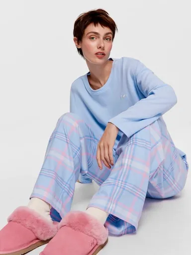 Cornflower Check 100% Cotton Flannelette Classic Pj Pant