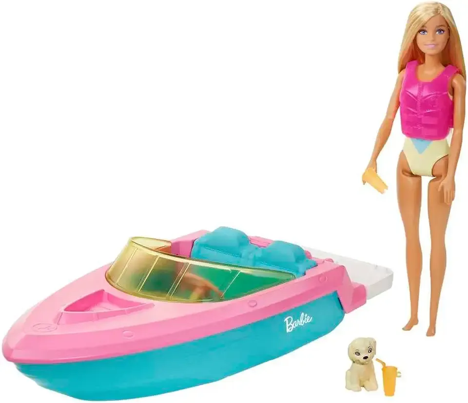Doll and Boat Playset with Pet Puppy, Life Vest and Accessories, Fits 3 Dolls & Floats in Water, Gift for 3 to 7 Year Olds