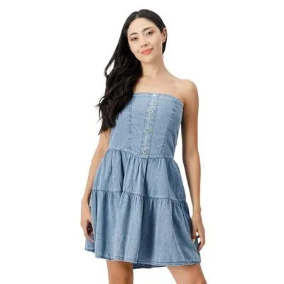 Vestido Mxstaza Mujer Strapless De Mezclilla En Bloques