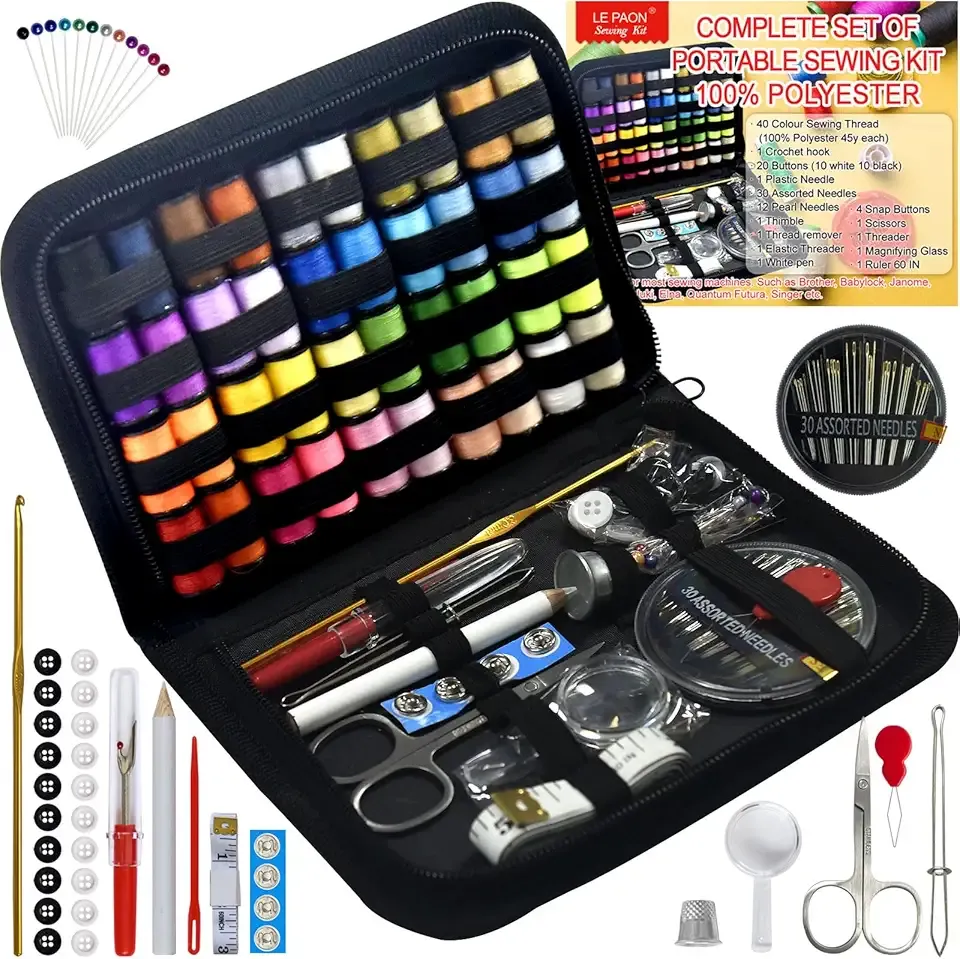 Sewing Kit with Case Portable Sewing Supplies for Home Traveler, Adults, Beginner, Emergency, Contains 40 Sewing Thread, Scissors, Needles, Measure etc