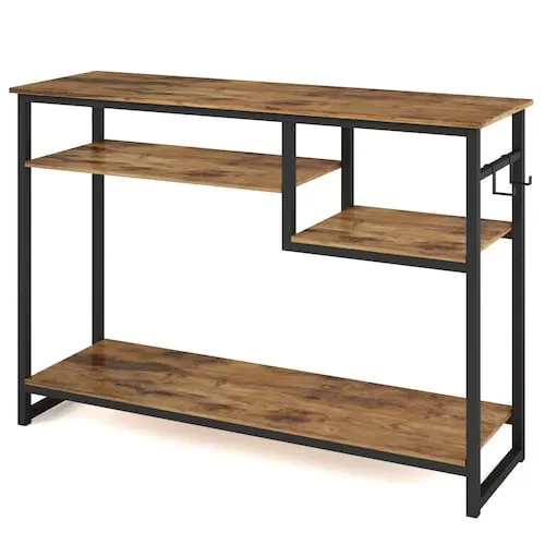 39.4 in. Rustic Brown Rectangle Wood Console Table with 4 Tier Storage Shelves