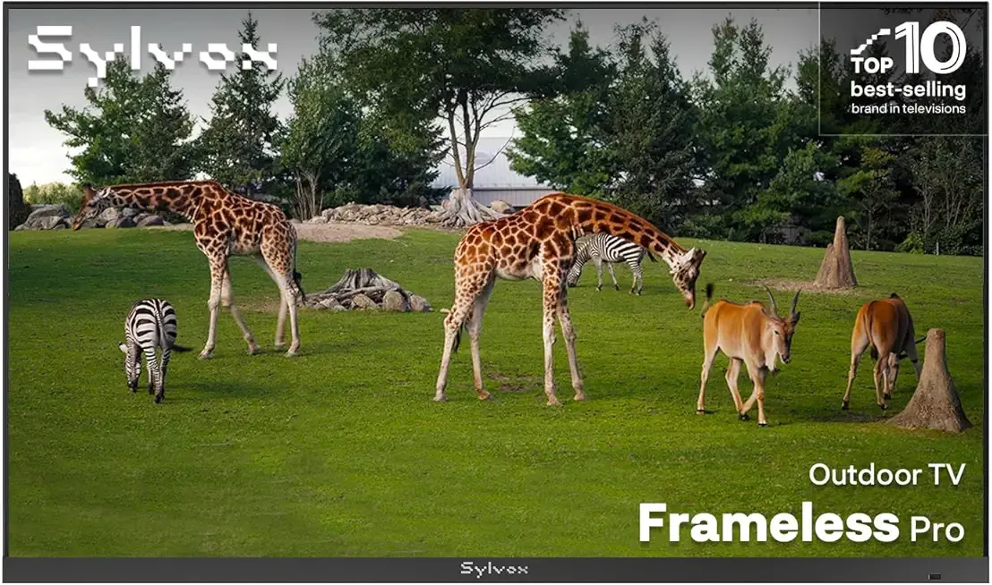 SYLVOX 75-Inch Full Sun Outdoor TV, Ultra-Narrow Bezel, Upgraded IP56 Waterproof, Google TV OS w/AI Wallpaper, Dolby Atmos, 2000 Nits Brightness for Poolside & Commercial Use (Frameless Pro, 2026)