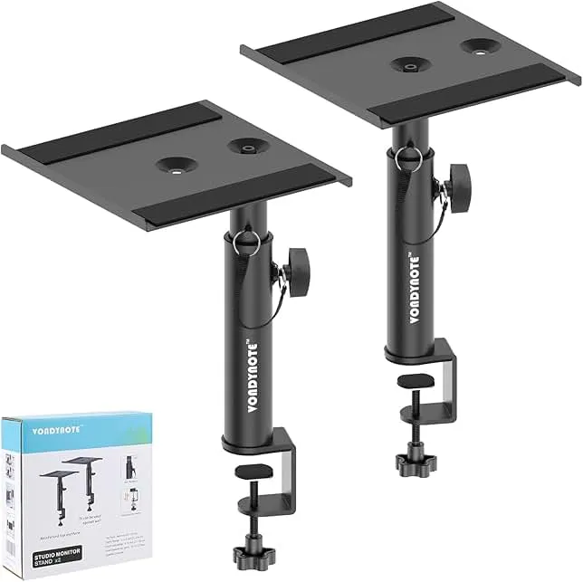 Vondynote Studio Monitor Stands Desk Clamp Speaker Stands Against The Wall | Set of 2, Adjustable Height 9"-14", Desktop Speaker Stands ag…