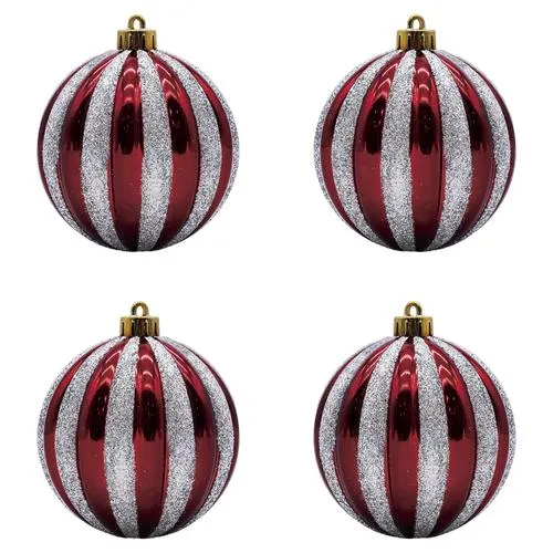 Enchanted Forest® 80mm Dark Red Glitter-Striped Shatterproof Ornaments - 4 Pack