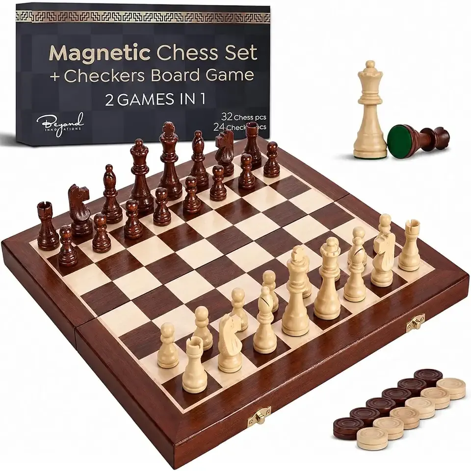 Magnetic Chess Set for Kids, 15"x15" Wooden Chess Board | Travel Chess Set