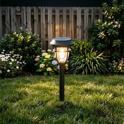 15 -Lumens Oil-Rubbed Bronze Solar LED Outdoor Path light with Dusk-to-Dawn Sensor 3000-K