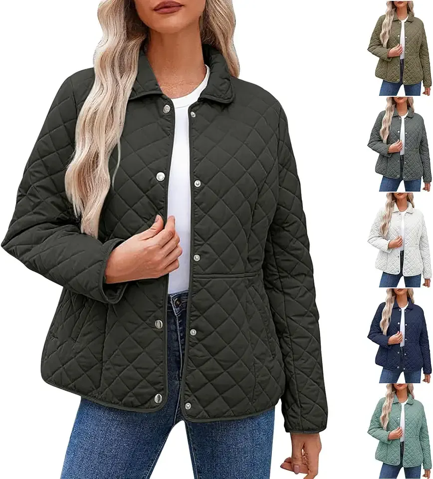 Women'S Quilted Barn Jackets 2024 Trendy Puffy Coats Quilted Bomber Jacket Lightweight Warm Winter Outerwear Clothing