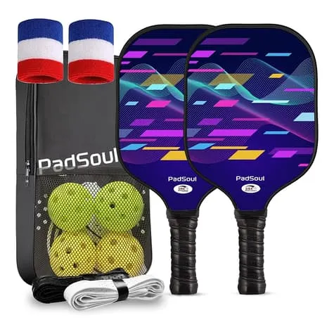 PadSoul Fiberglass Pickleball Paddle Set, Blue/Multi