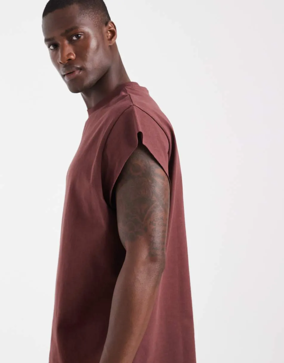 ASOS DESIGN heavyweight boxy oversized tank with cap sleeves in brown