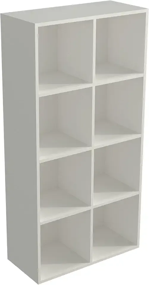8-Cube Storage Shelf Bookcase - Wooden 4-Tier Floor Standing Open Bookshelf, Modern TV Stand up to 55 Inchs for Home and Office, Warm White