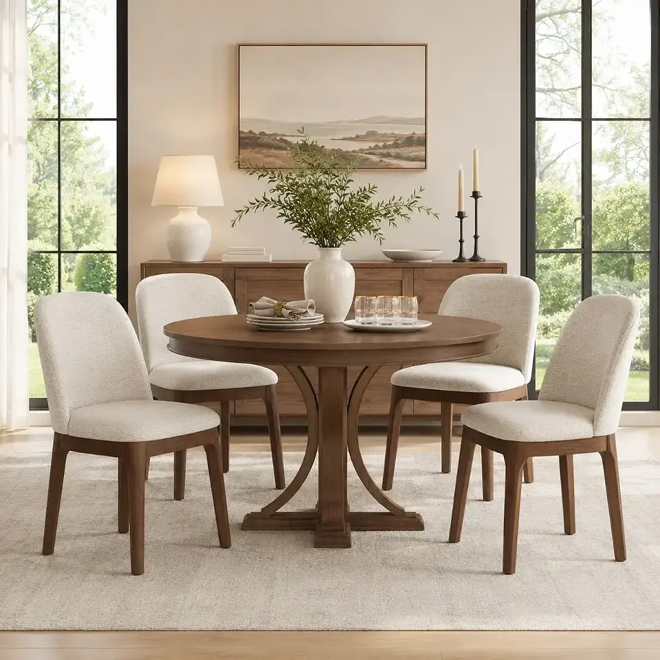MALOL Wooden Dining Chairs Set of 4, Upholstered Kitchen & Dining Room Chairs with Thickened Wooden Legs, Farmhouse Side Chairs, Beige