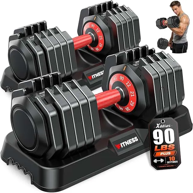 XDDIAS Adjustable Dumbbell Set for Home Gym Strength Training | 25 to 90 lbs, one-hand adjustable, non-slip knurled grip, compact storage, ideal…