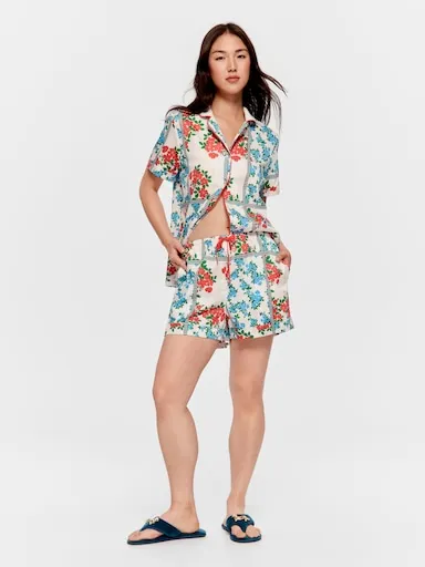 Garden Floral Tile 100% Cotton Long Pj Short