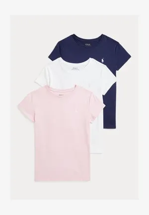 COTTON JERSEY CREWNECK TEE 3-PACK 7-14Y - T-shirts - white/hint of pink/newport navy