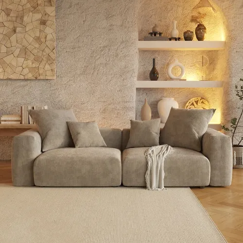 102 in. Square Arm 2-piece Modular Corduroy Sectional Sofa Oversized Floor Couch Loveseat for Apartment in Brown